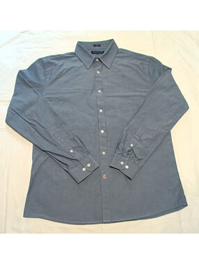 Tommy Hilfiger Men’s Slim Fit Blue Solid Dress Shirt Point Collar L 16.5 34/35